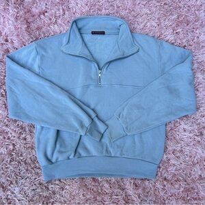 brandy melville oversized fleece quarter zip pullover, light blue, one size
